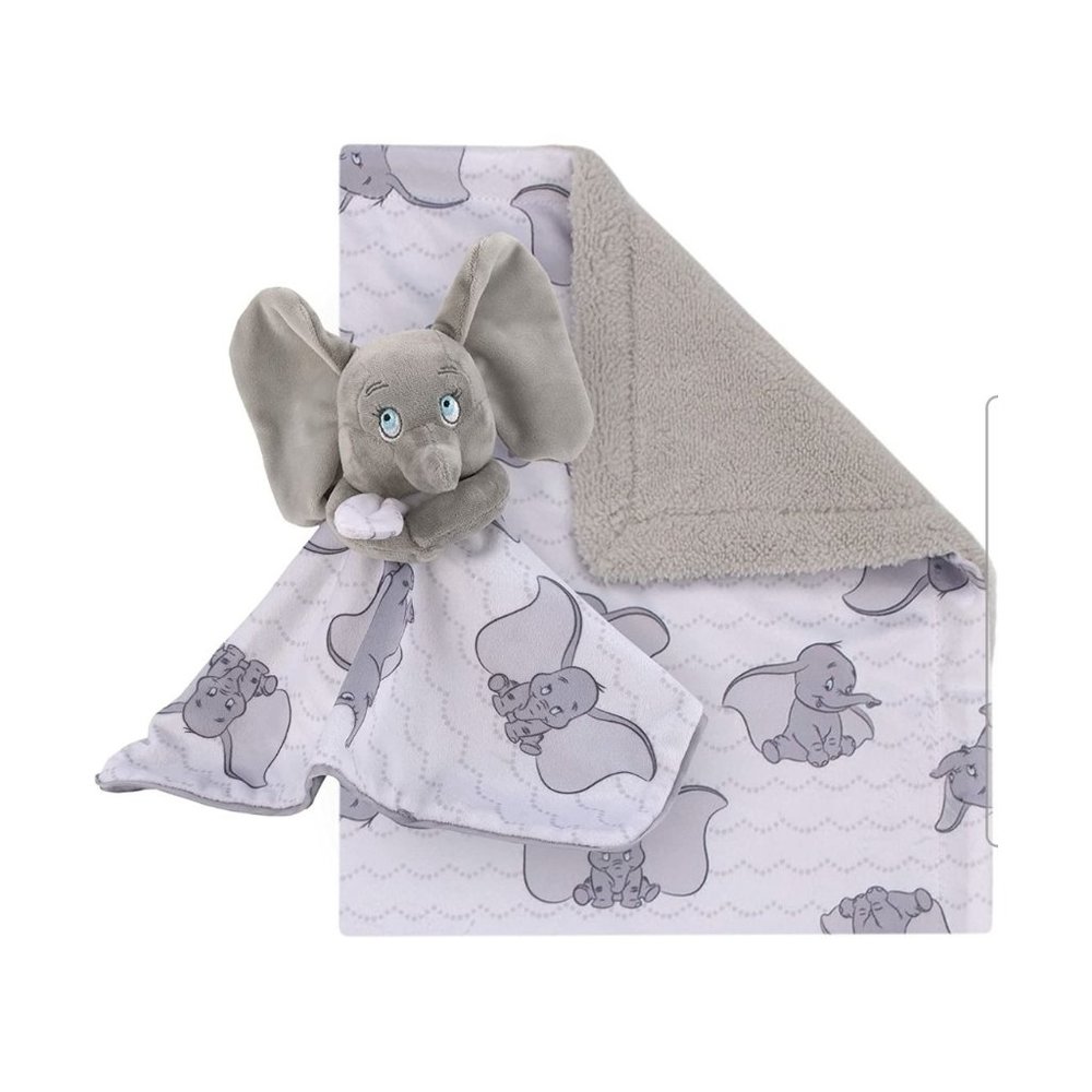 Disney Dumbo Gray White Sherpa Baby Blanket & Lovie 2 Piece Set NWT - Picture 5 of 6